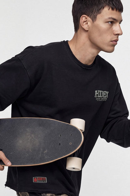 HDEX Baju Korea Olahraga Core Giant Fit Cut-Off Sweatshirt Black Pria Fitness