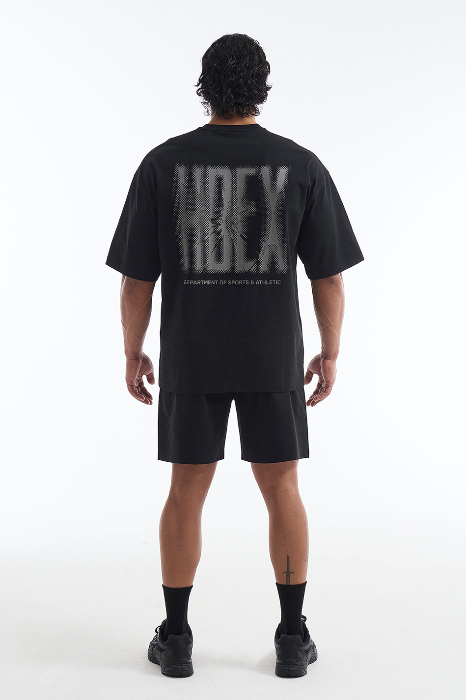 HDEX Baju Korea Olahraga Crack Printed Short Sleeve Black Pria Fitness