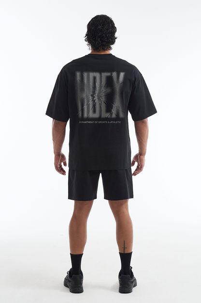 HDEX Baju Korea Olahraga Crack Printed Short Sleeve Black Pria Fitness