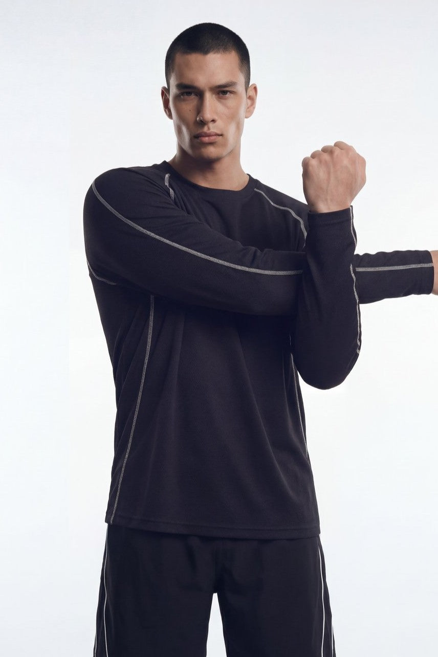 HDEX Baju Korea Olahraga Active Mesh Stitch Long Sleeve Black Pria Fitness