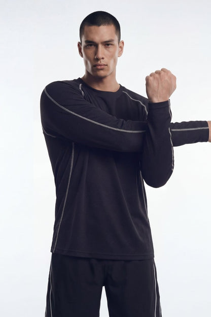 HDEX Baju Korea Olahraga Active Mesh Stitch Long Sleeve Black Pria Fitness