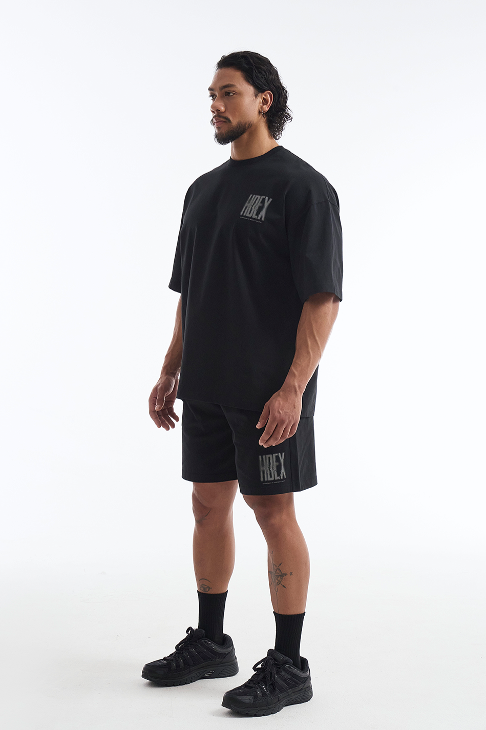 HDEX Baju Korea Olahraga Crack Printed Short Sleeve Black Pria Fitness