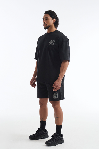 HDEX Baju Korea Olahraga Crack Printed Short Sleeve Black Pria Fitness