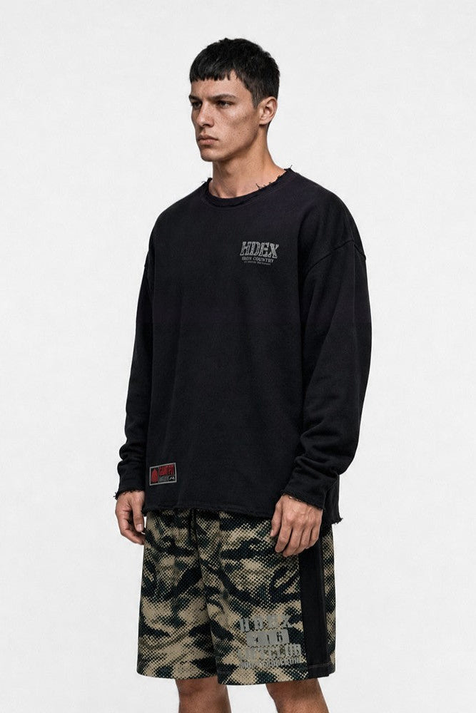 HDEX Baju Korea Olahraga Core Giant Fit Cut-Off Sweatshirt Black Pria Fitness