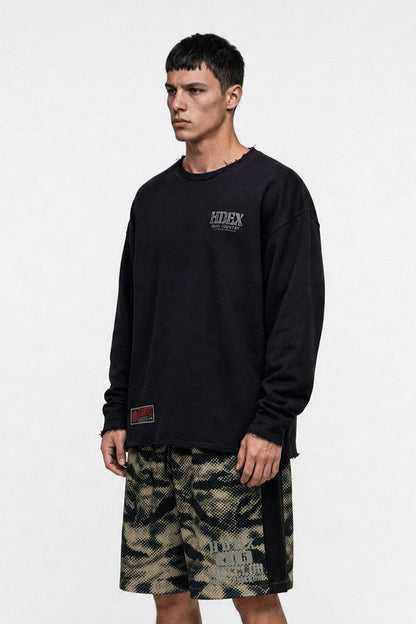 HDEX Baju Korea Olahraga Core Giant Fit Cut-Off Sweatshirt Black Pria Fitness