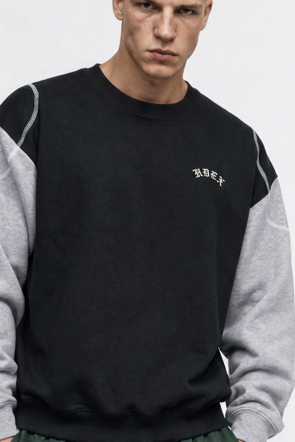 HDEX Baju Korea Olahraga Heroic Shoulder Combi Sweatshirt Black Pria Wanita Fitness