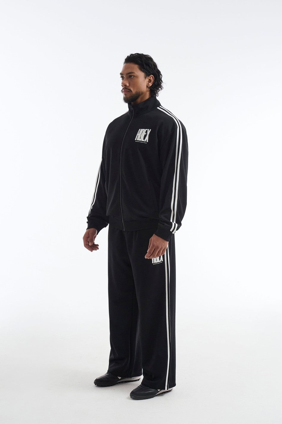 HDEX Baju Korea Olahraga Crack Printed Track Jacket Black Pria Fitness