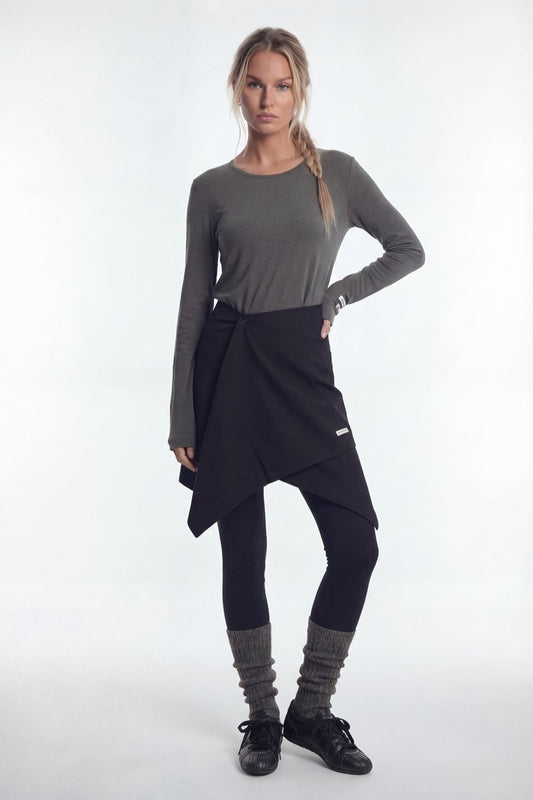 HDEX Rok Korea Olahraga Essential Drape Wrap Skirt Black Wanita Fitness