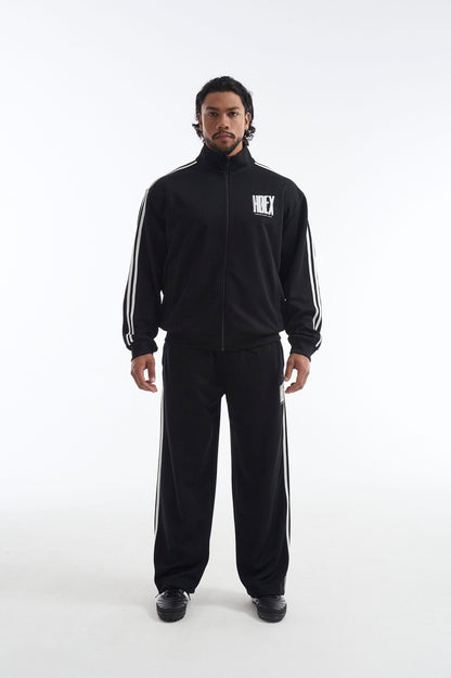 HDEX Baju Korea Olahraga Crack Printed Track Jacket Black Pria Fitness