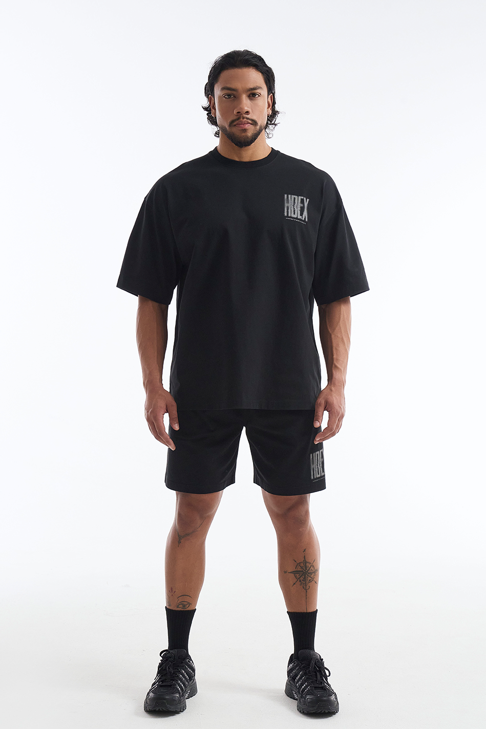 HDEX Baju Korea Olahraga Crack Printed Short Sleeve Black Pria Fitness