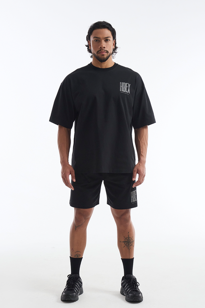 HDEX Baju Korea Olahraga Crack Printed Short Sleeve Black Pria Fitness