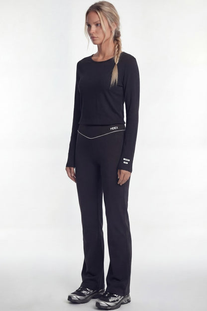 HDEX Baju Korea Olahraga Essential Modal 2 Label Long Sleeve Black Wanita Fitness