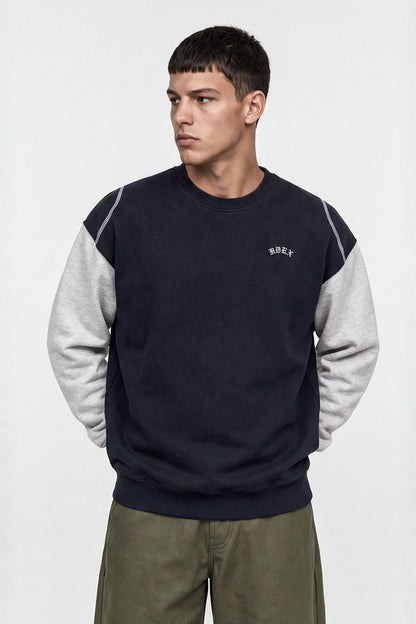 HDEX Baju Korea Olahraga Heroic Shoulder Combi Sweatshirt Navy Pria Wanita Fitness