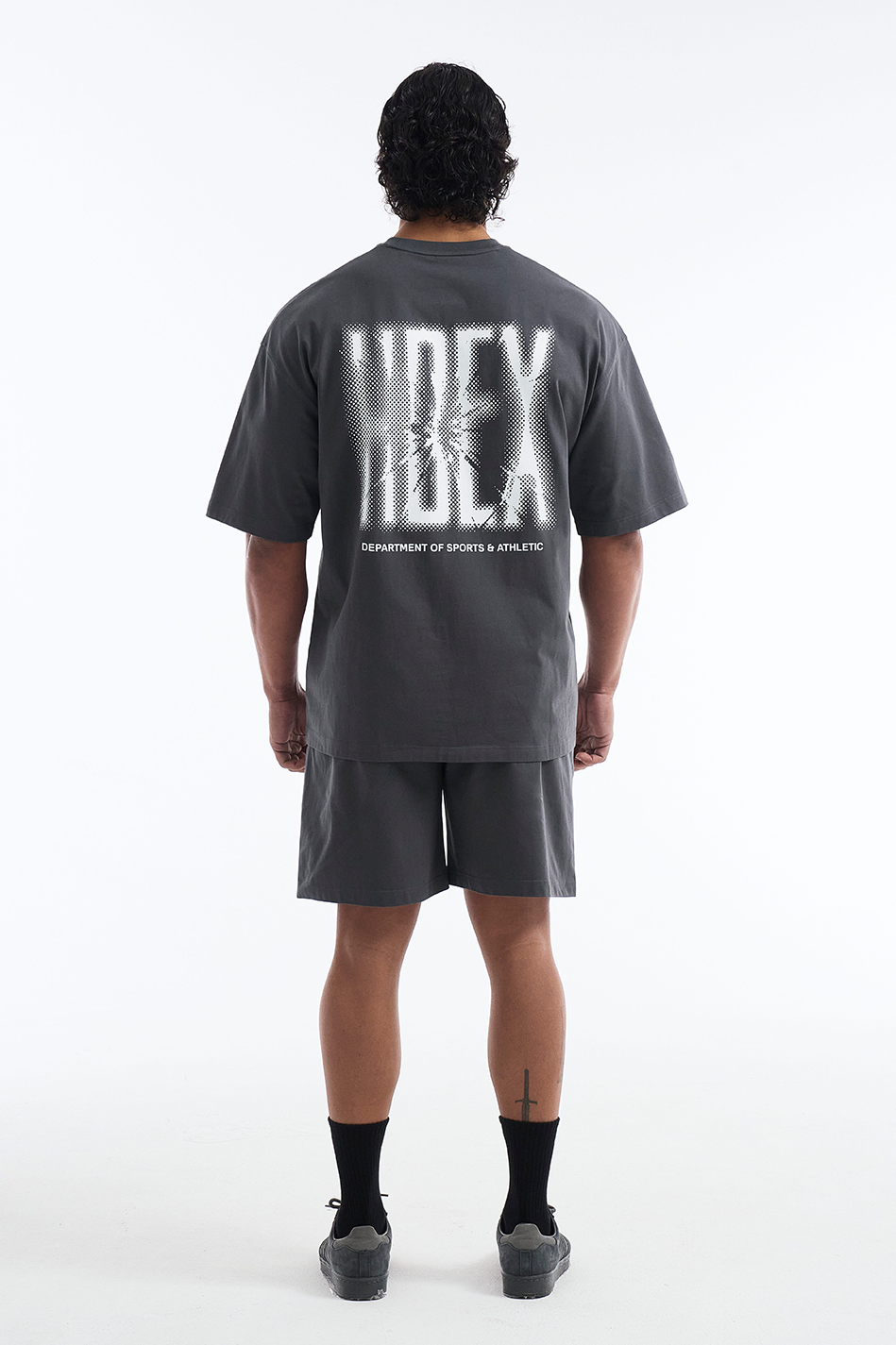 HDEX Baju Korea Olahraga Crack Printed Short Sleeve Charcoal Pria Fitness