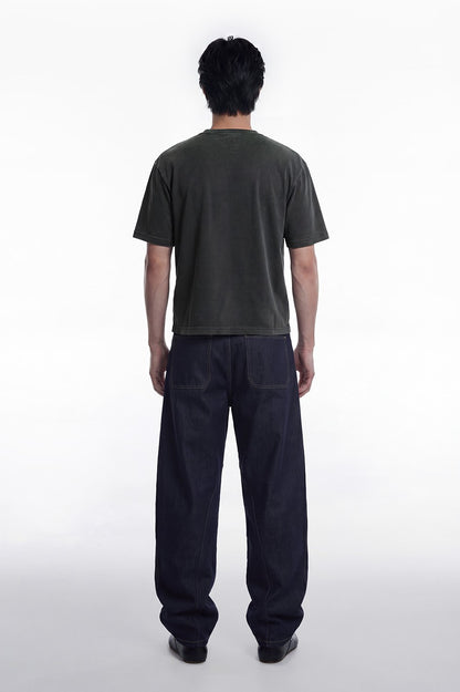 HDEX Baju Korea Olahraga Essential Pigment Short-Cut Sleeve Charcoal Pria Fitness