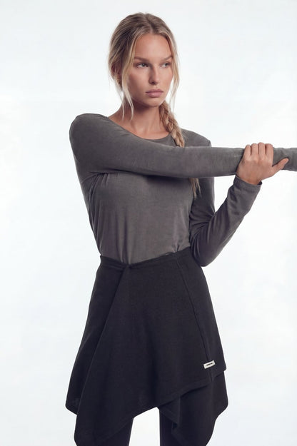 HDEX Baju Korea Olahraga Essential Modal 2 Label Long Sleeve Charcoal Wanita Fitness