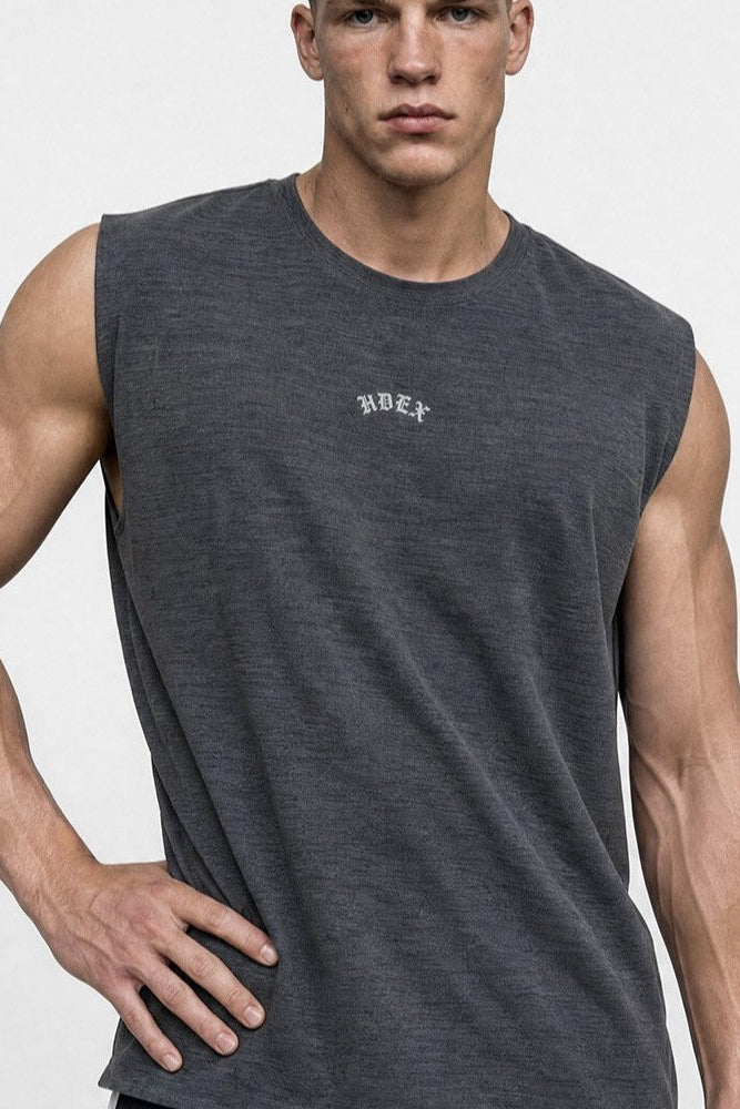 HDEX Baju Korea Olahraga Old Legacy Sorona Mesh Sleeveless Charcoal Pria Fitness