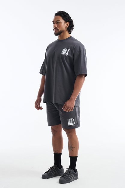 HDEX Baju Korea Olahraga Crack Printed Short Sleeve Charcoal Pria Fitness