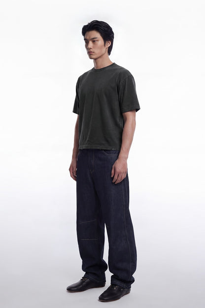 HDEX Baju Korea Olahraga Essential Pigment Short-Cut Sleeve Charcoal Pria Fitness