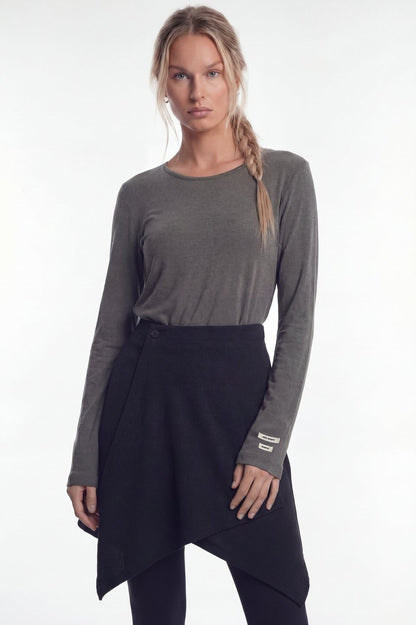 HDEX Baju Korea Olahraga Essential Modal 2 Label Long Sleeve Charcoal Wanita Fitness