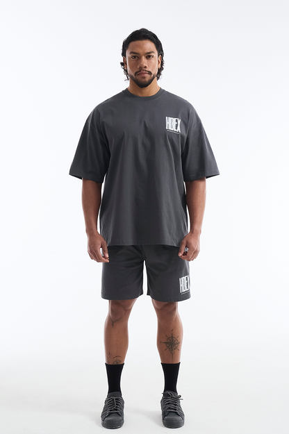 HDEX Baju Korea Olahraga Crack Printed Short Sleeve Charcoal Pria Fitness