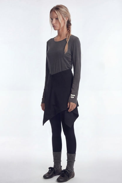 HDEX Baju Korea Olahraga Essential Modal 2 Label Long Sleeve Charcoal Wanita Fitness