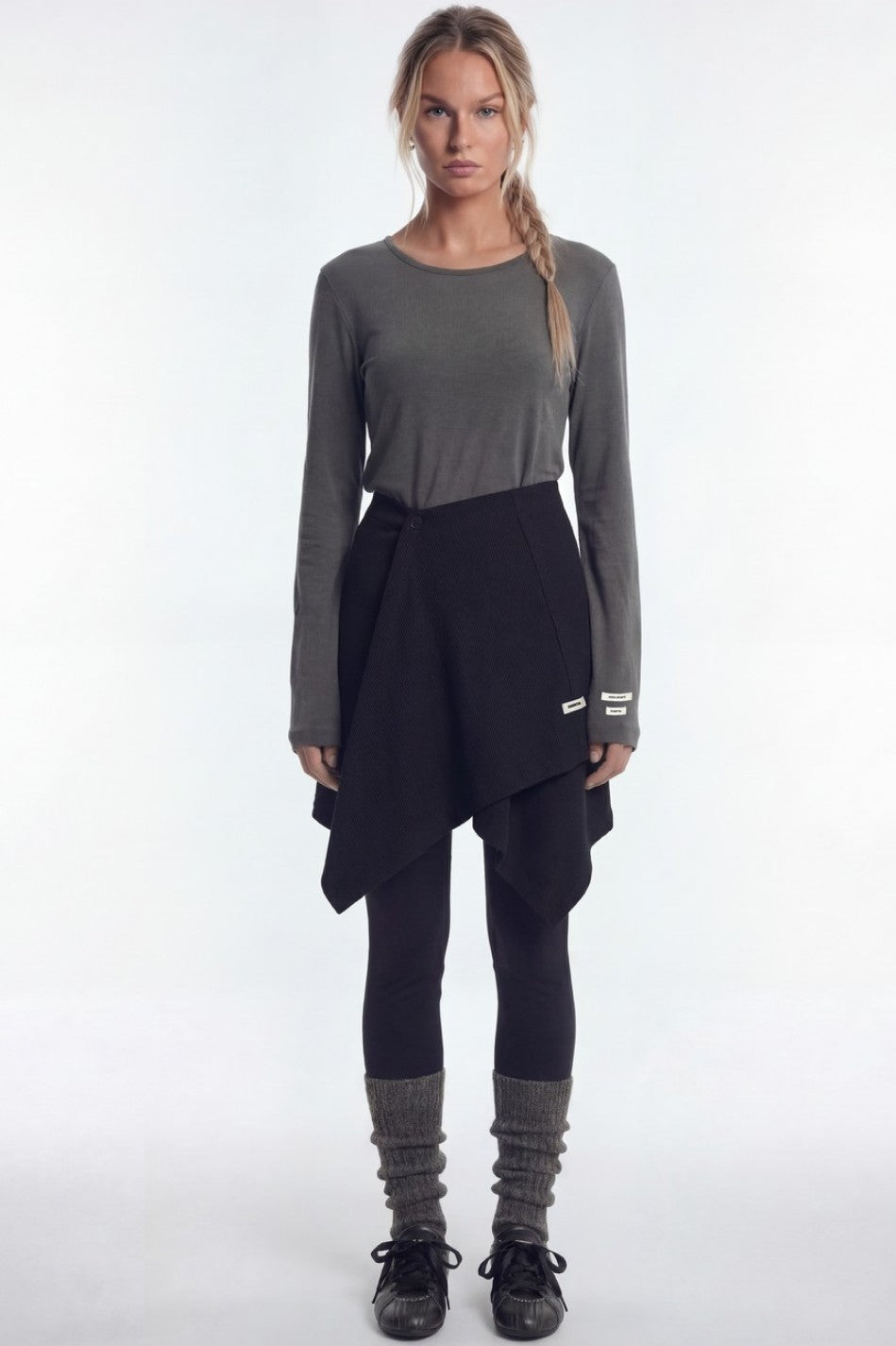 HDEX Baju Korea Olahraga Essential Modal 2 Label Long Sleeve Charcoal Wanita Fitness