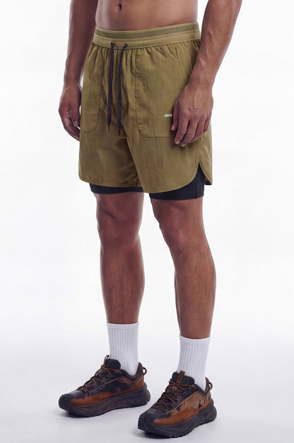 HDEX Celana Korea Olahraga Assist 2-in-1 Ripstop Shorts Camel Pria Fitness