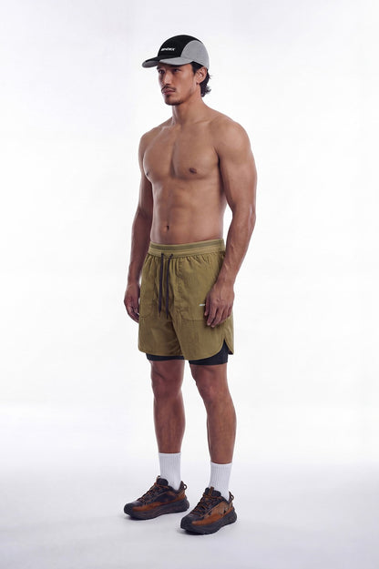 HDEX Celana Korea Olahraga Assist 2-in-1 Ripstop Shorts Camel Pria Fitness