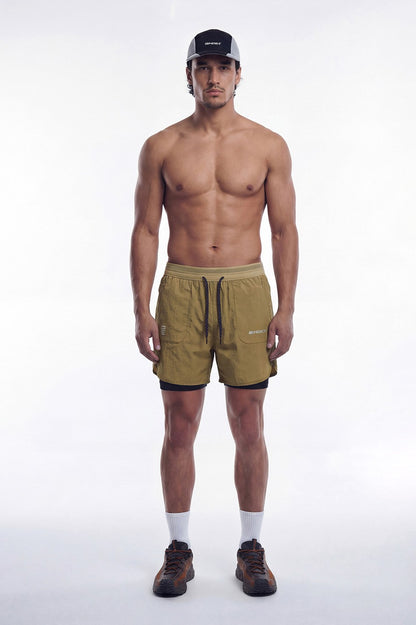 HDEX Celana Korea Olahraga Assist 2-in-1 Ripstop Shorts Camel Pria Fitness