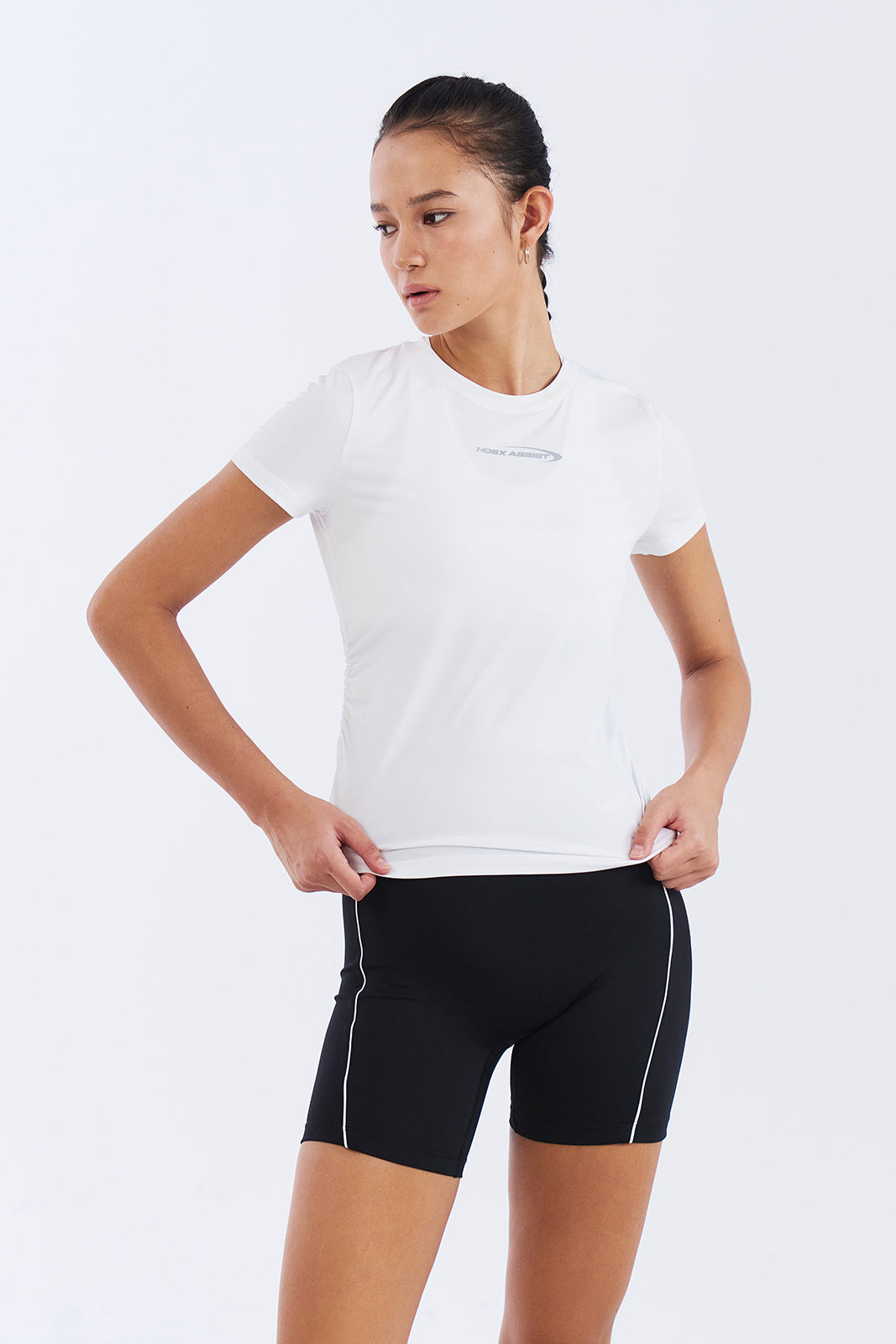 HDEX Baju Korea Olahraga Womens Assist Shirring Short Sleeve White Wanita Fitness