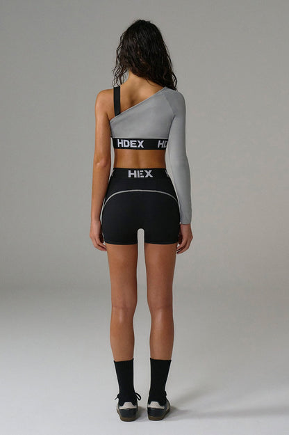 HDEX Baju Korea Olahraga Pro One-Shoulder Crop Long Sleeve Fog Gray Wanita Fitness