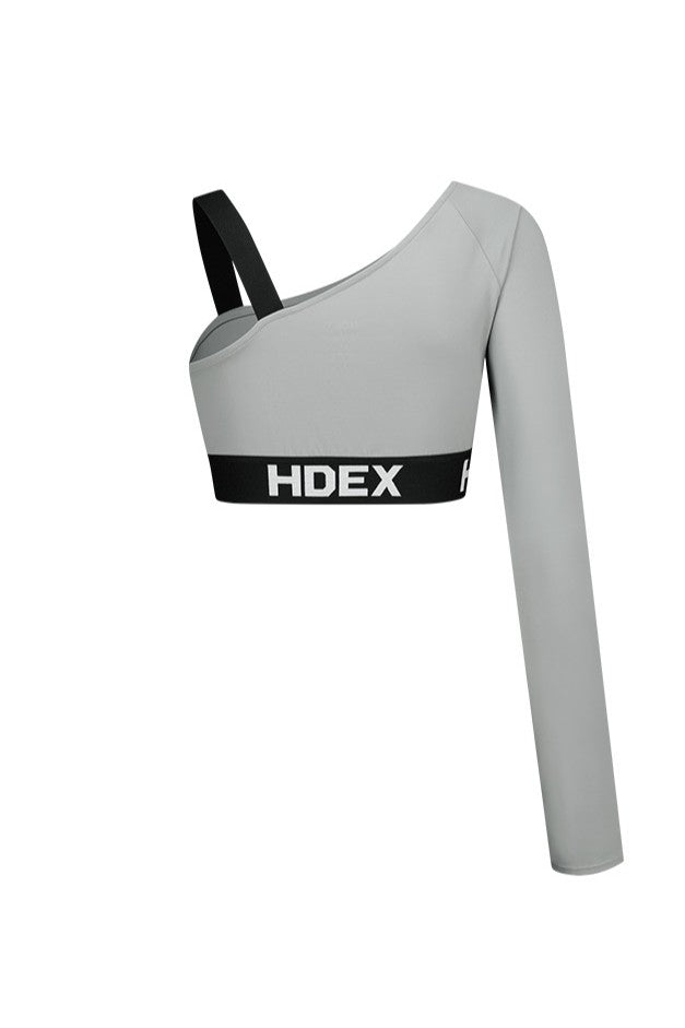HDEX Baju Korea Olahraga Pro One-Shoulder Crop Long Sleeve Fog Gray Wanita Fitness