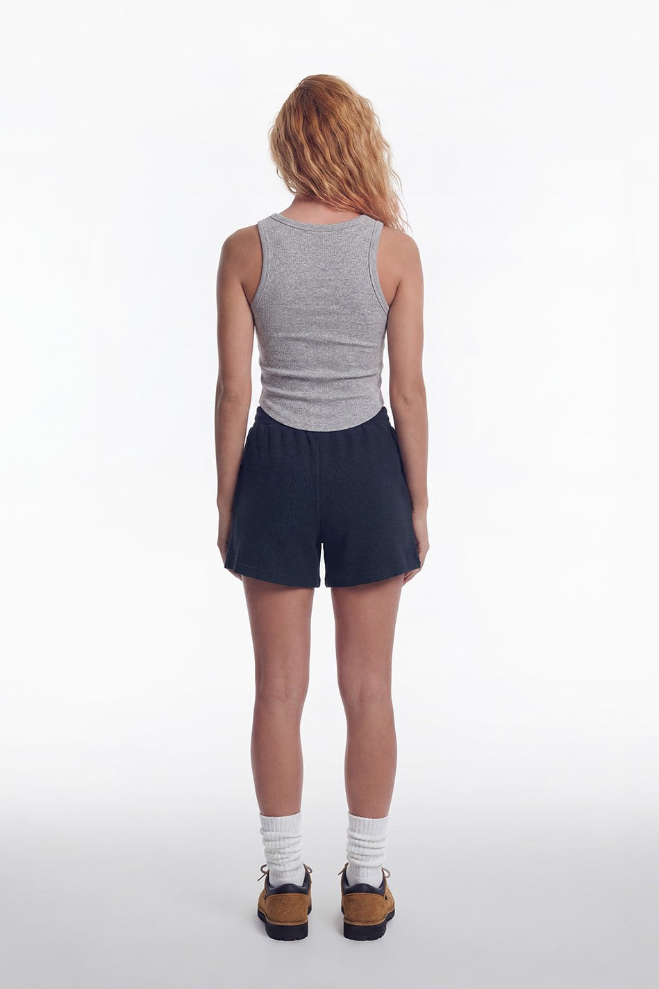 HDEX Baju Korea Olahraga Womens Round Cover Stitch Tank Top Melange Gray Wanita Fitness