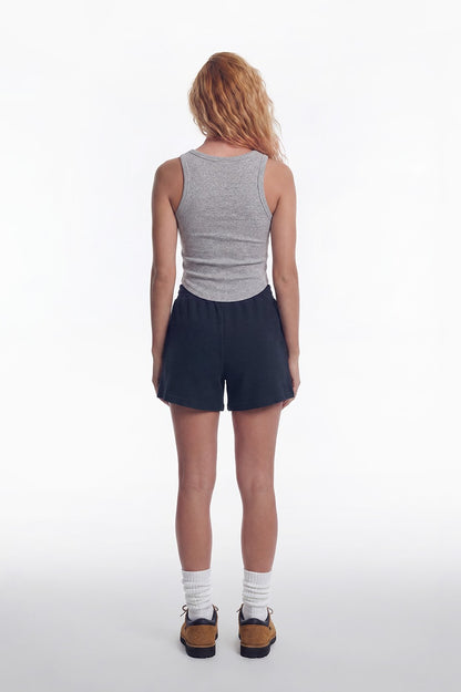 HDEX Baju Korea Olahraga Womens Round Cover Stitch Tank Top Melange Gray Wanita Fitness