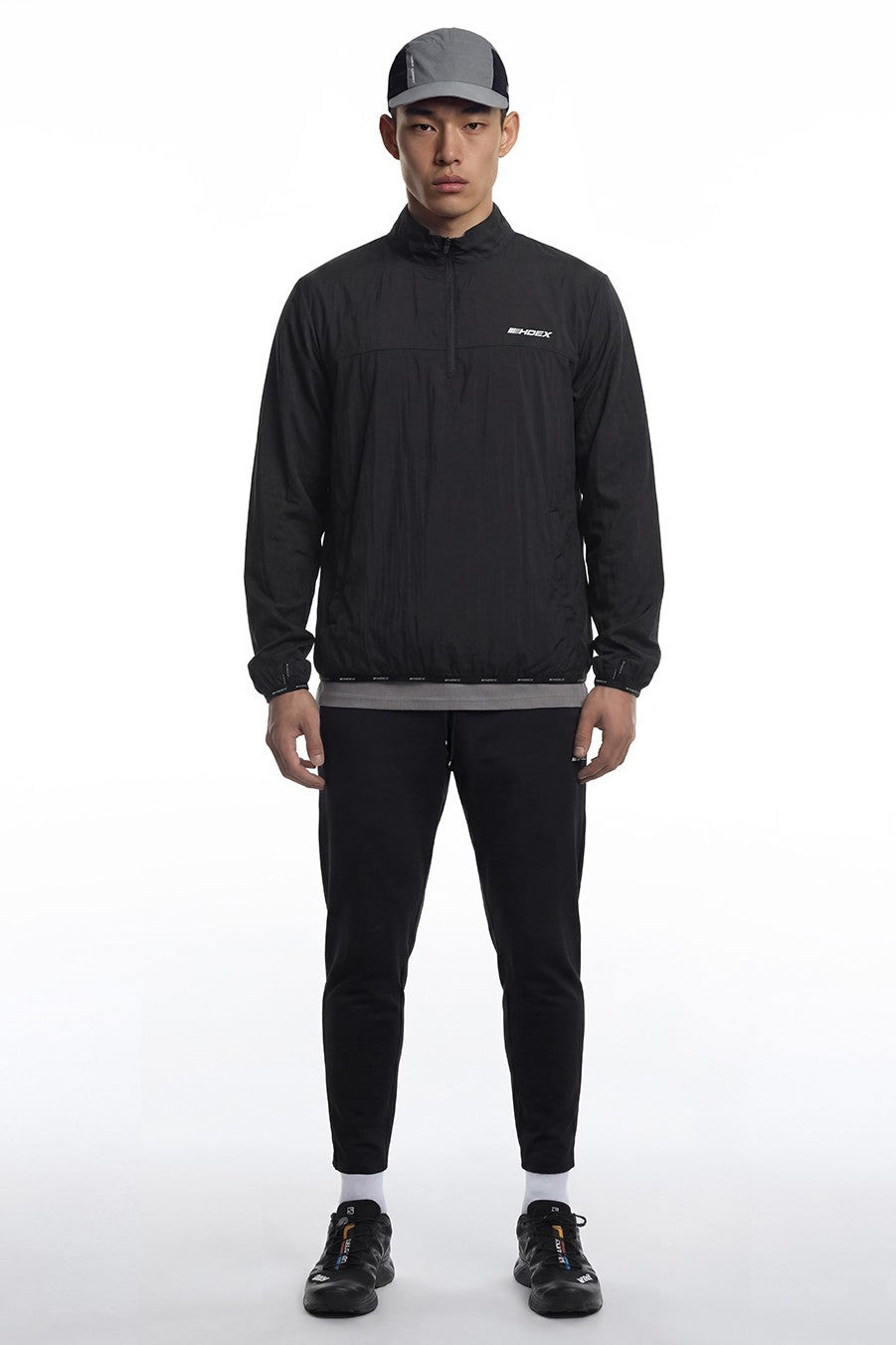 HDEX Baju Korea Olahraga Assist Lightweight Packable Half Zip-Up Black Pria Fitness