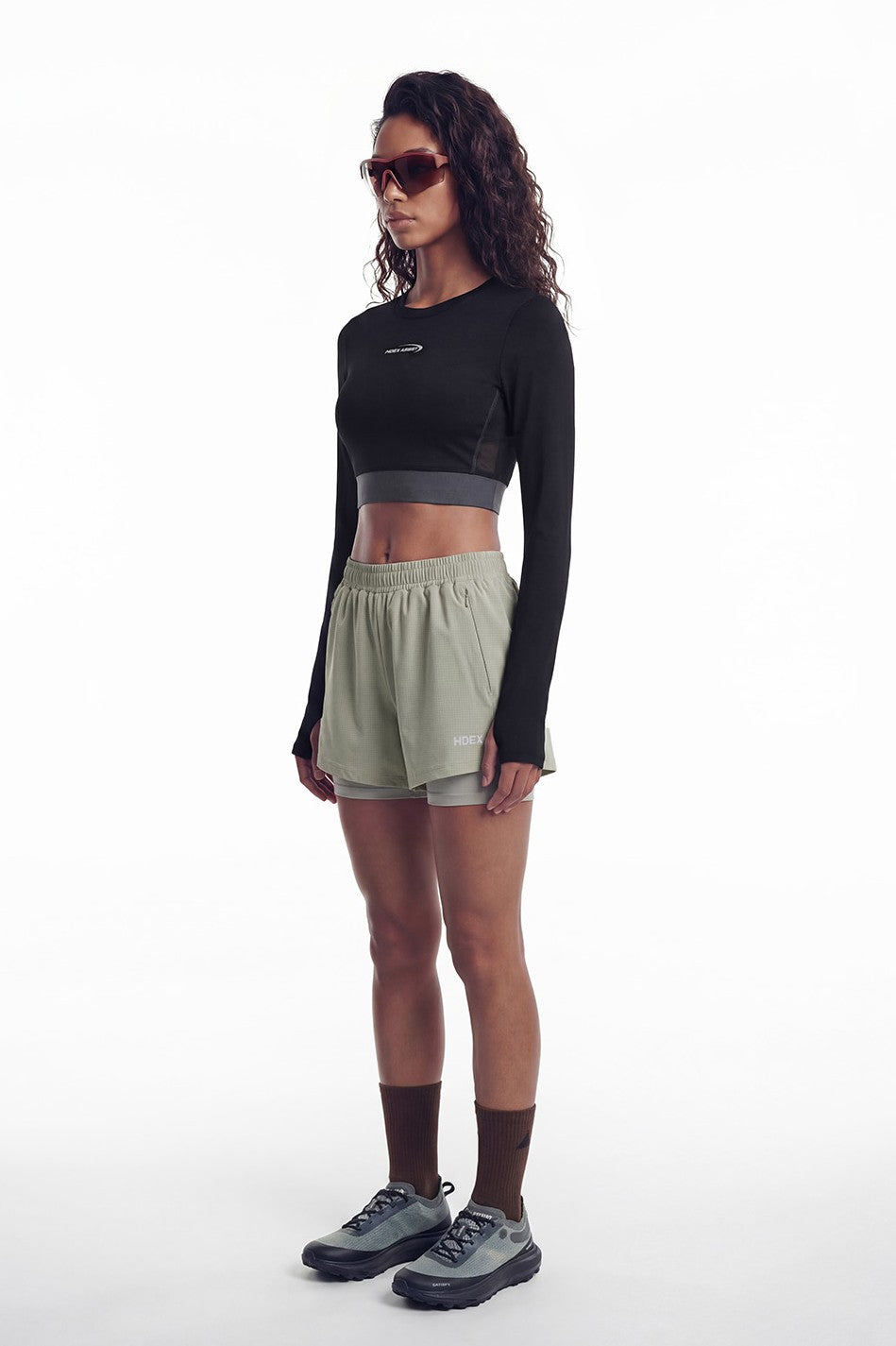 HDEX Baju Korea Olahraga Assist Mesh Layer Back Crop Top Black Wanita Fitness