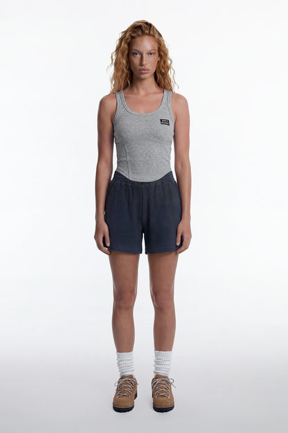 HDEX Baju Korea Olahraga Womens Round Cover Stitch Tank Top Melange Gray Wanita Fitness