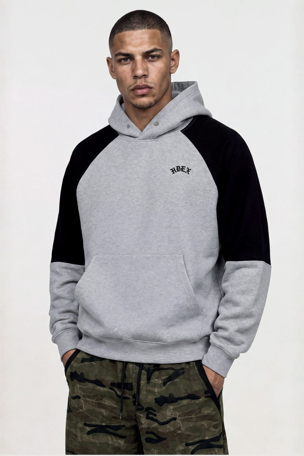 HDEX Baju Korea Olahraga Heroic Shoulder Combi Hoodie Melange Gray Pria Wanita Fitness