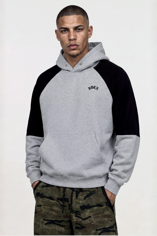 HDEX Baju Korea Olahraga Heroic Shoulder Combi Hoodie Melange Gray Pria Wanita Fitness