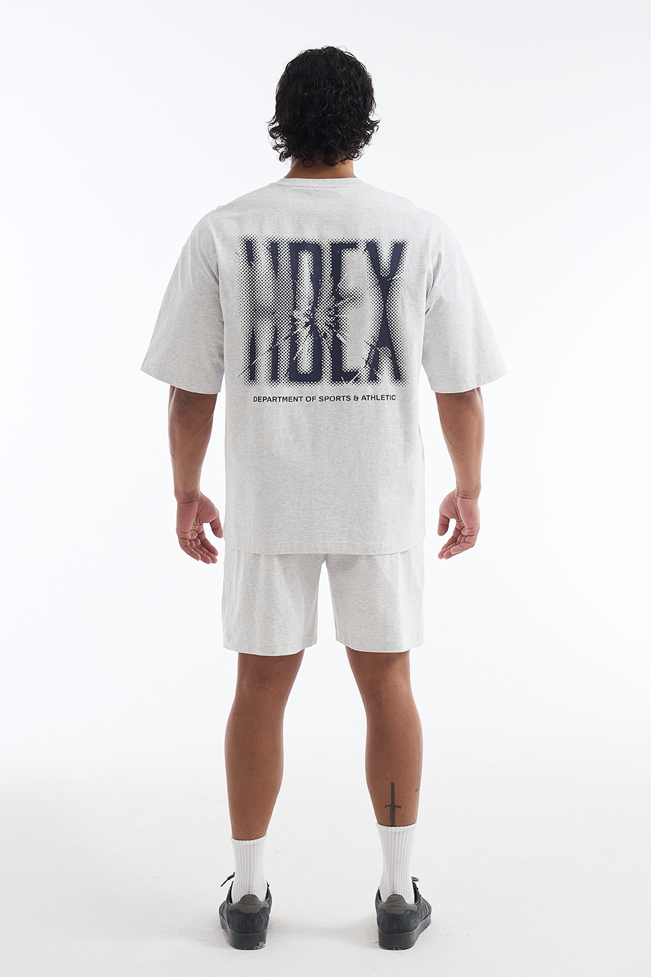 HDEX Baju Korea Olahraga Crack Printed Short Sleeve Melange White Pria Fitness