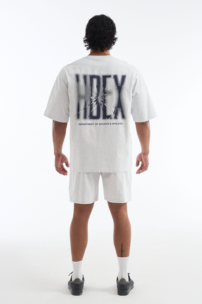 HDEX Baju Korea Olahraga Crack Printed Short Sleeve Melange White Pria Fitness