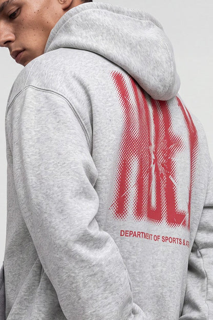 HDEX Baju Korea Olahraga Crack Printed Hoodie Melange Gray Pria Fitness