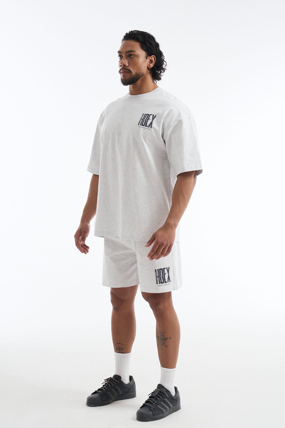 HDEX Baju Korea Olahraga Crack Printed Short Sleeve Melange White Pria Fitness