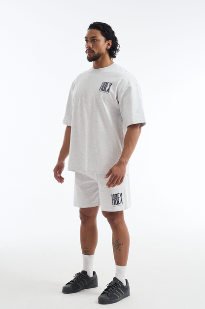 HDEX Baju Korea Olahraga Crack Printed Short Sleeve Melange White Pria Fitness