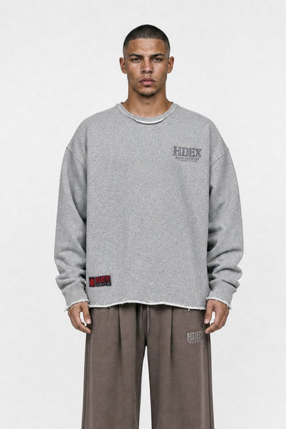 HDEX Baju Korea Olahraga Core Giant Fit Cut-Off Sweatshirt Melange Gray Pria Fitness