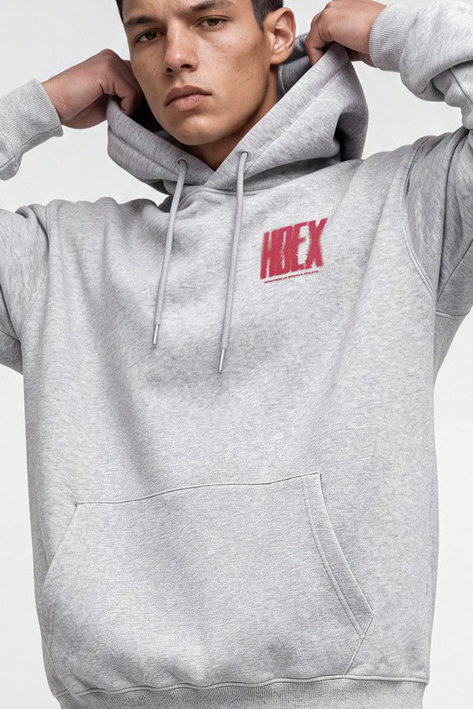 HDEX Baju Korea Olahraga Crack Printed Hoodie Melange Gray Pria Fitness
