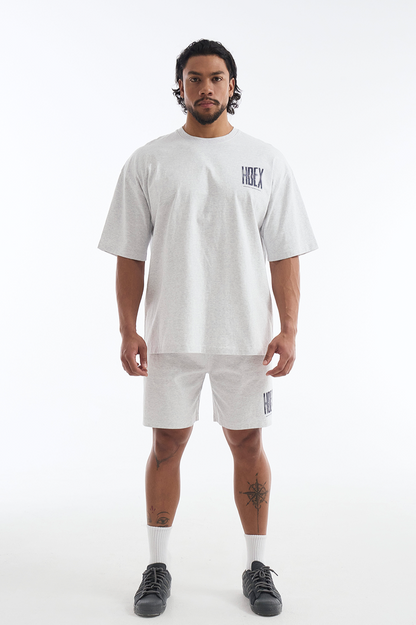 HDEX Baju Korea Olahraga Crack Printed Short Sleeve Melange White Pria Fitness