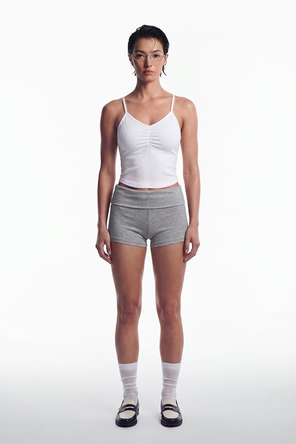 HDEX Celana Korea Olahraga Essential Folding Shorts Melange Gray Wanita Fitness