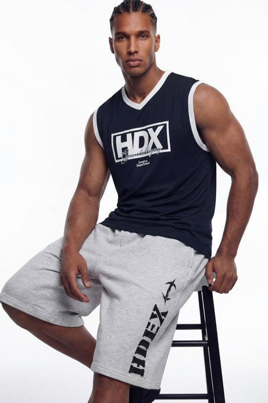 HDEX Celana Korea Olahraga Break Main Logo Bermuda Shorts Melange White Pria Fitness